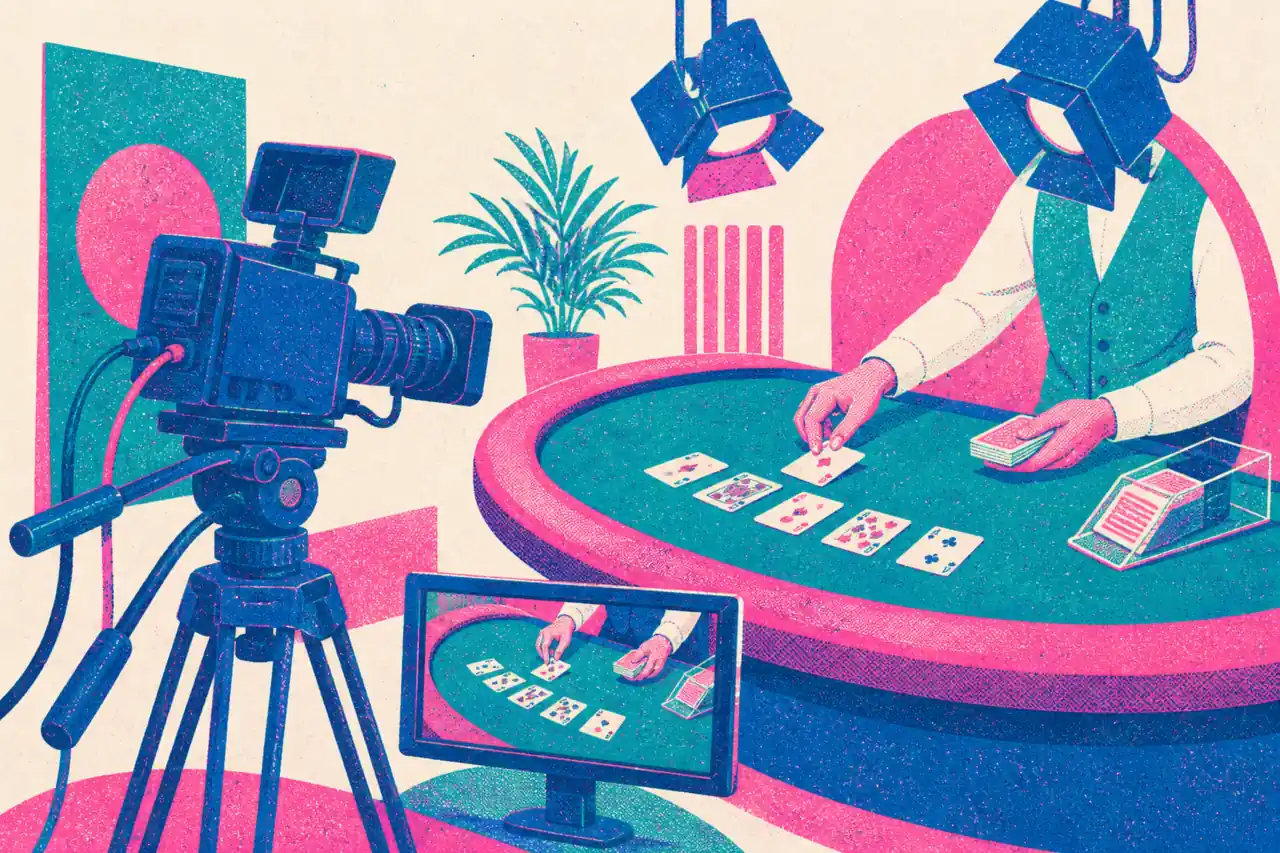 Online Casinos for British Columbia Players Through PlayNow Risograph live dealer studio with camera filming online casino blackjack